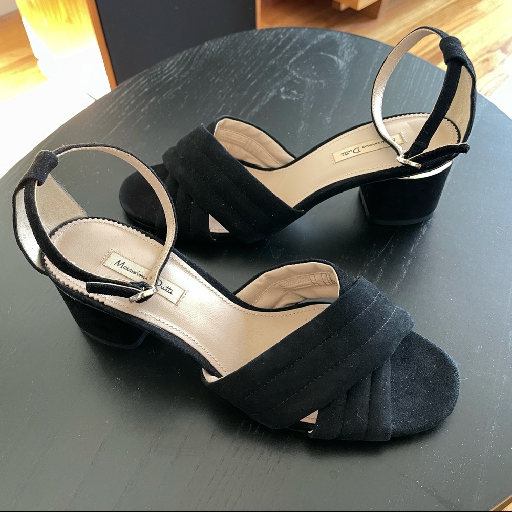 New! Massimo Dutti Black Square Heel Sandals
